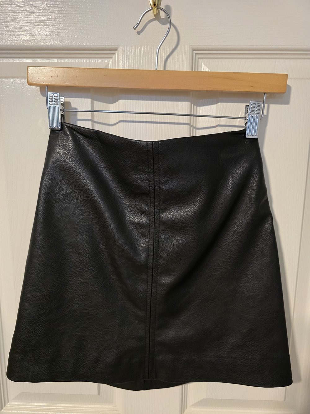 H&M Black Faux Leather A-Line Mini Skirt